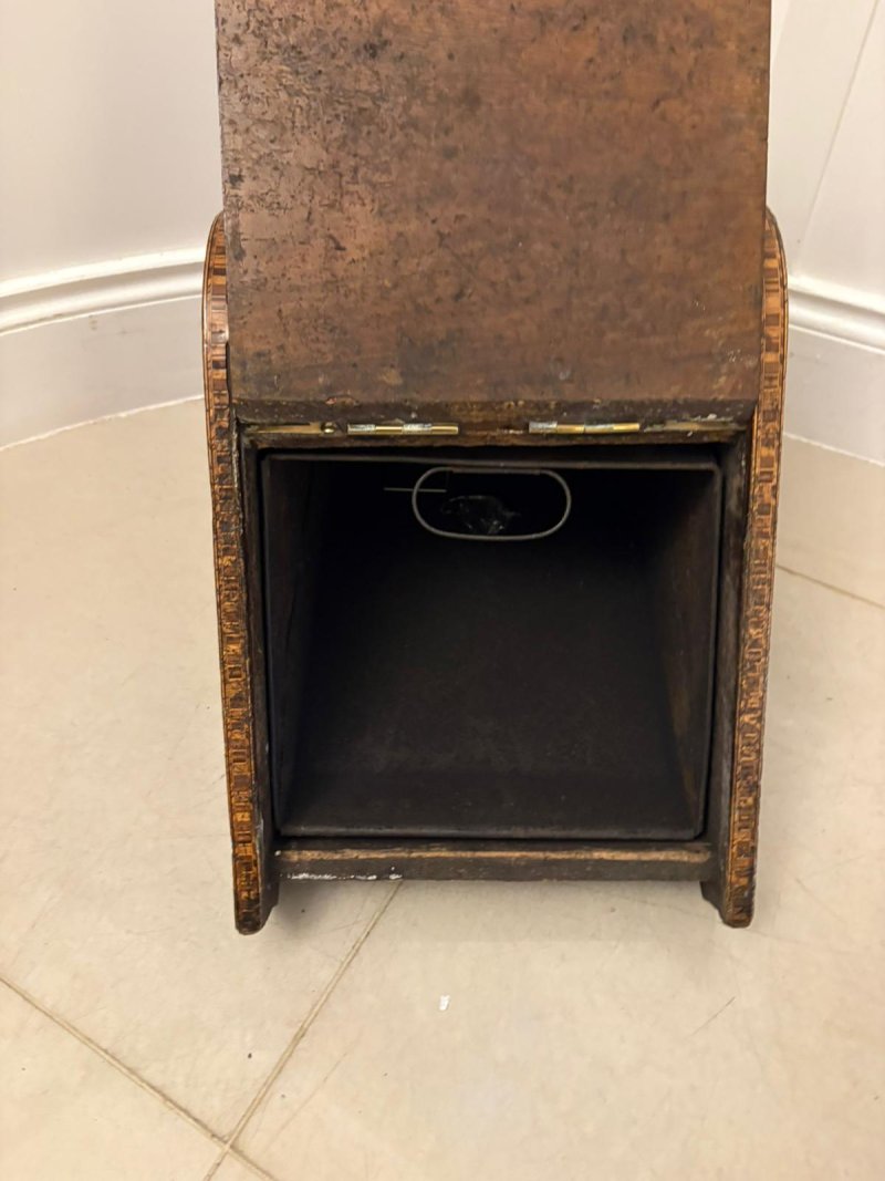 Antique Victorian Quality Brass-Mounted Walnut Coal / Log Scuttle